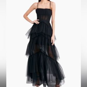 BCBGMAXAZRIA
Sheer Tiered Ruffle Gown